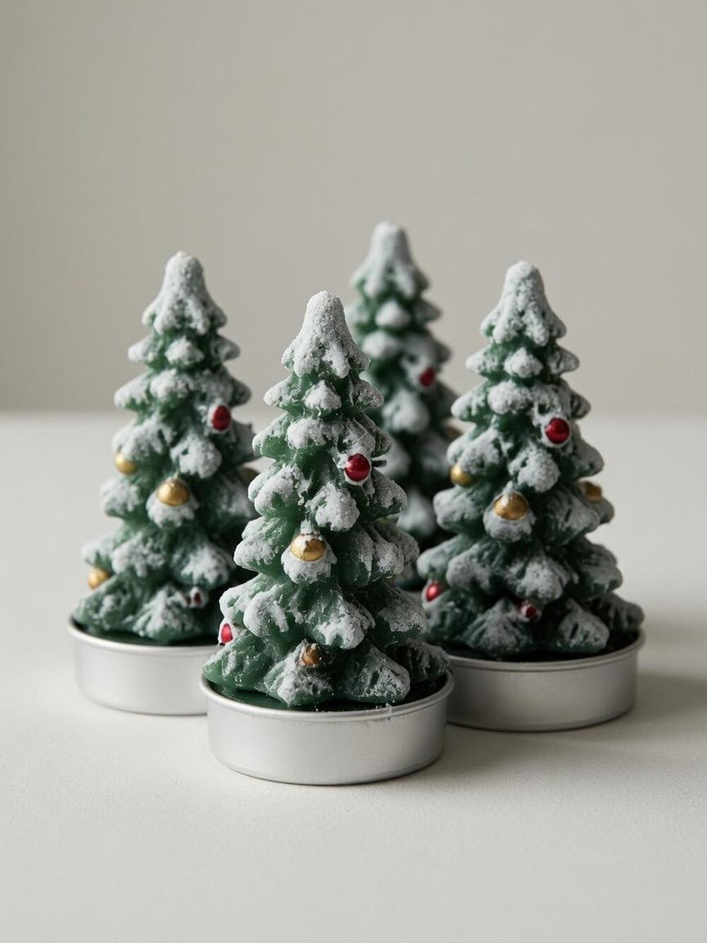 Snow Flocked Pine Tree Tealight Candles Set of 6, Jay Import Christmas Decor